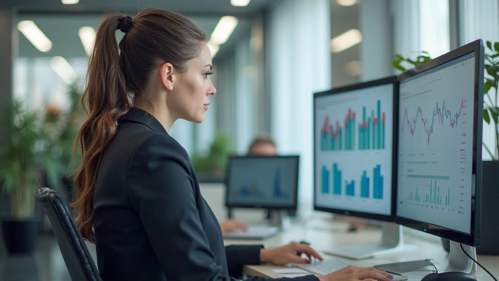 Business professionals reviewing financial metrics and operational performance indicators on modern dashboard