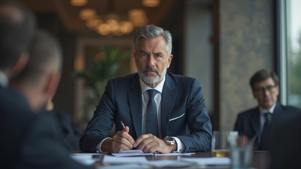 Executive team conducting strategic business review meeting analyzing quarterly performance results