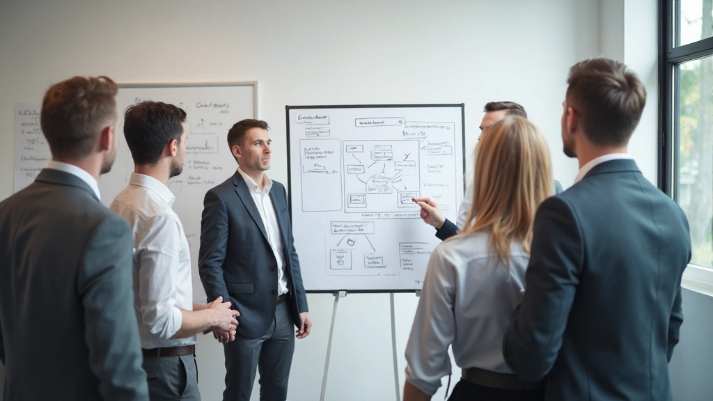 Business model canvas and innovation framework planning session with team collaboration