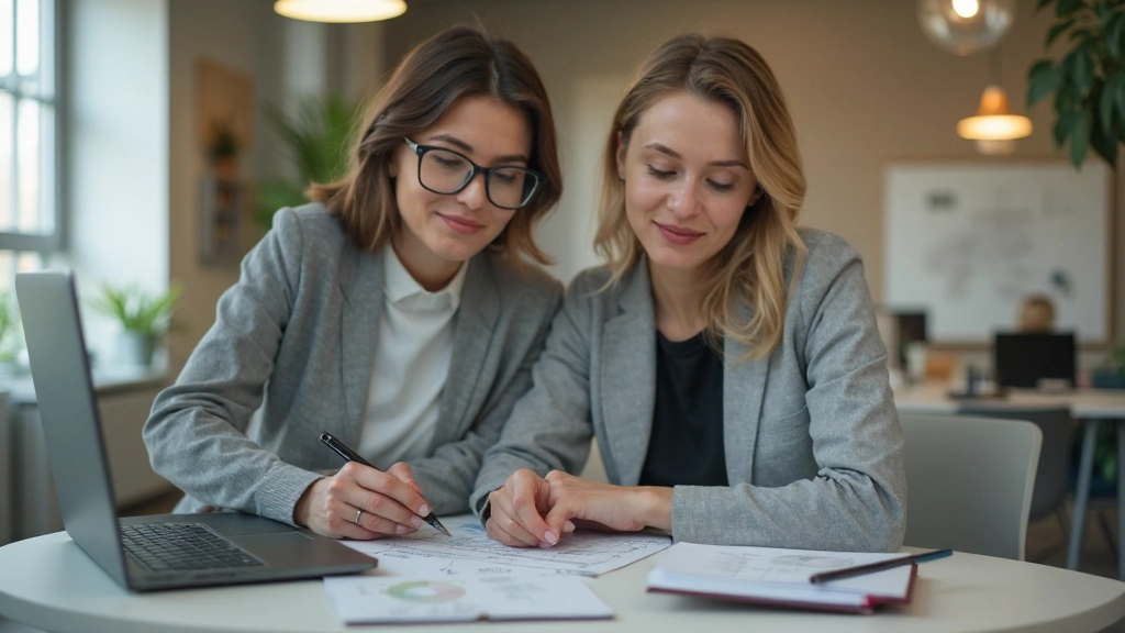 Entrepreneur developing startup strategy with market research and business planning tools